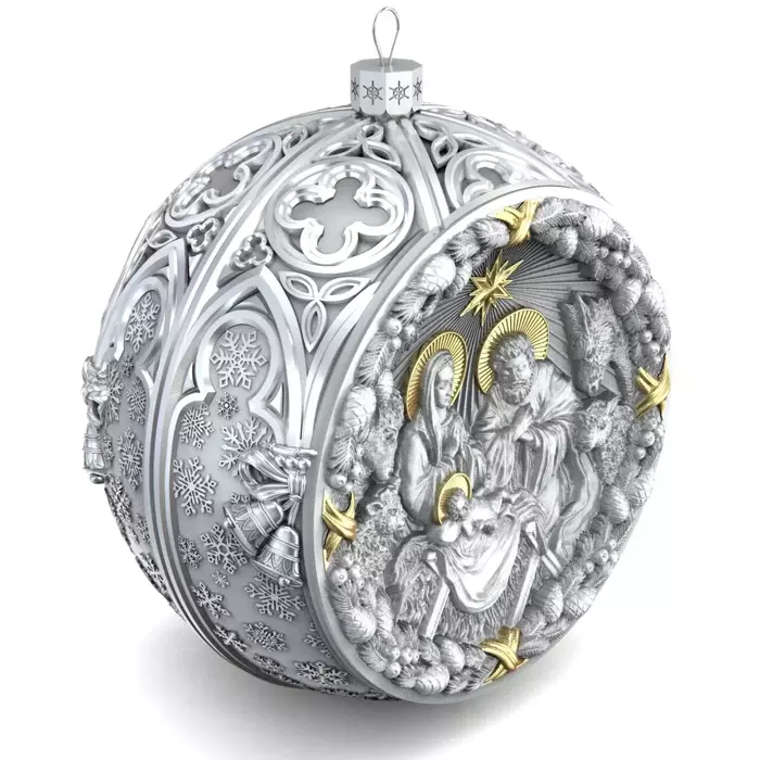 Набор из 2 серебряных ёлочных шаров "Православный и Рождественский"